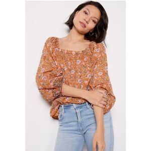 Cleobella Shania Blouse in Terracotta Floral Print Organic Cotton XS